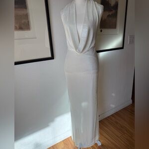 Zara Ivory Cowl-Neck Maxi Dress